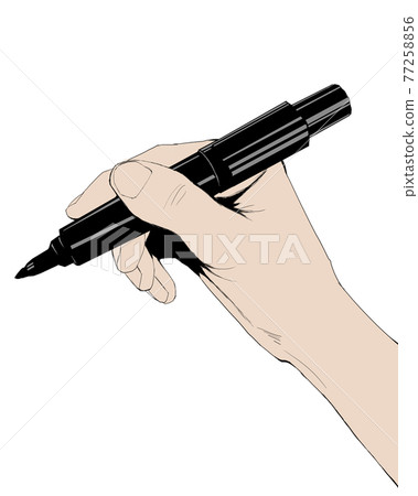 Simple illustration of a realistic hand holding a felt-tip pen 1 Simple illustration of a realistic hand holding a felt-tip pen 1 77258856