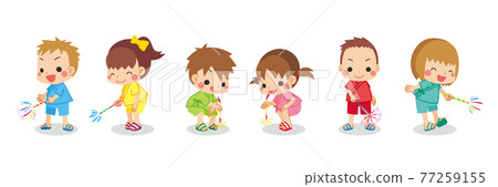 Illustration of cute little children enjoying hand-held fireworks Jinbei summer set white background group fireworks Illustration of cute little children enjoying hand-held fireworks Jinbei summer set white background group fireworks 77259155