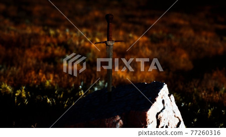 famous sword excalibur of King Arthur in the rock famous sword excalibur of King Arthur in the rock 77260316