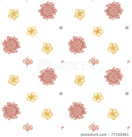Seamless pattern with hand drawn pastel plumeria, allamanda, clerodendrum, champak, etlingera, ixora Seamless pattern with hand drawn pastel plumeria, allamanda, clerodendrum, champak, etlingera, ixora 77260961