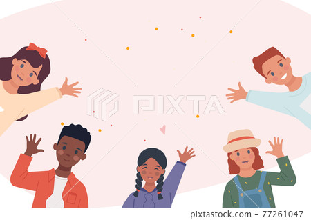 Set with multiethnic children raising their hands in greeting Set with multiethnic children raising their hands in greeting 77261047