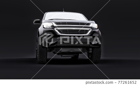 Black pickup car on a black background. 3d rendering. 77261652