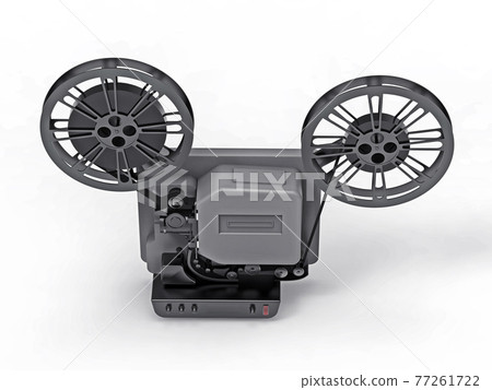 Black 3d cinema film projector isolated on white background. 3d rendering. Black 3d cinema film projector isolated on white background. 3d rendering. 77261722