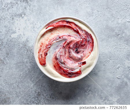 bowl of yogurt with jam 77262635