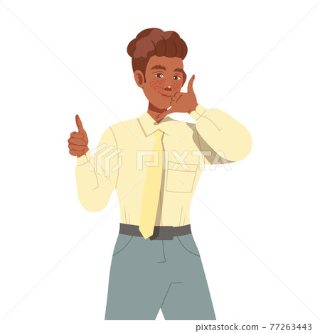 Young Male Showing Thumb Up and Call Me Hand Gesture Vector Illustration Young Male Showing Thumb Up and Call Me Hand Gesture Vector Illustration 77263443