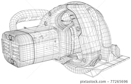 Outline drawing of Circle saw. Vector rendering of 3d. The layers of visible and invisible lines are separated. Wire-frame 77265696