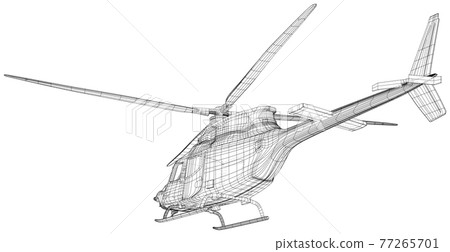 Flying helicopter. Wire-frame Air Transport. Vector created of 3d 77265701