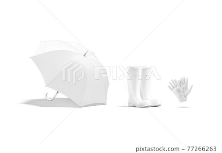 Blank white boots, umbrella and gloves mockup, isolated 77266263