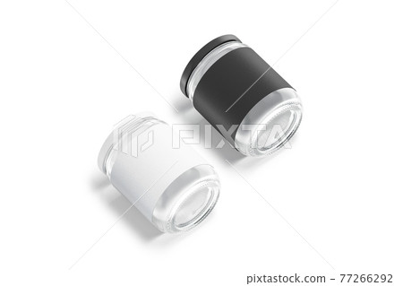 Blank glass jar with black and white label mockup lying Blank glass jar with black and white label mockup lying 77266292