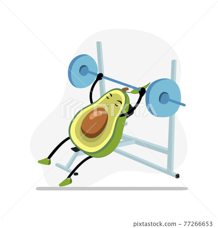 Avocado in gym bench press, character cute active Avocado in gym bench press, character cute active 77266653