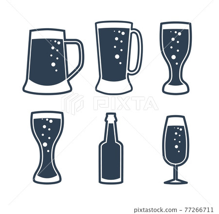 Beer logo set. Glass mugs and bottles thin line icons. Vector drink items for bar cafe Beer logo set. Glass mugs and bottles thin line icons. Vector drink items for bar cafe 77266711
