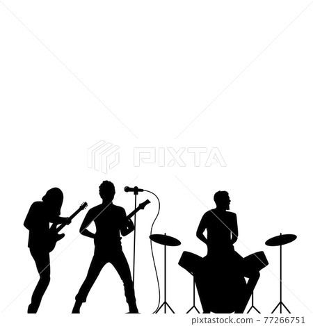 Rock band drummer, singer and guitarist black silhouette Rock band drummer, singer and guitarist black silhouette 77266751