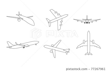Silhouette of black and white aircraft in the sky, isolated. Vector Illustration 77267961