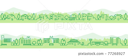 簡單可愛的都市風景插畫（線描） 77268927