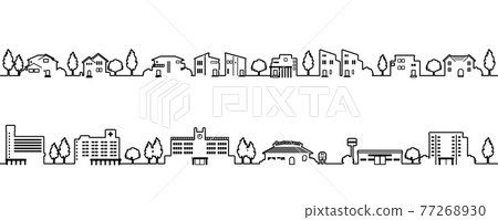 簡單可愛的都市風景插畫(單色線描) 簡單可愛的都市風景插畫(單色線描) 77268930
