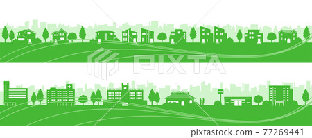 簡單的城市景觀剪影（綠色） 77269441