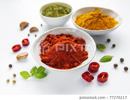 Various spices isolated on white background, top view Various spices isolated on white background, top view 77270217