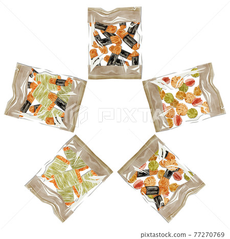 Japanese sweets "okaki and hail" hand-painted watercolor style illustration 77270769