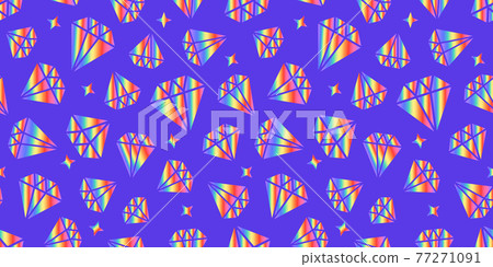 Diamonds with rainbow gradient. Bright Surface Design. Modern abstract seamless pattern. Vector shapes isolated on blue background. Wide texture banner Diamonds with rainbow gradient. Bright Surface Design. Modern abstract seamless pattern. Vector shapes isolated on blue background. Wide texture banner 77271091