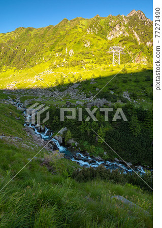 balea stream of fagaras mountains. wonderful summer scenery in the morning. popular travel destination of romania balea stream of fagaras mountains. wonderful summer scenery in the morning. popular travel destination of romania 77271490