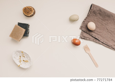 natural hygiene products, home soap, linen towel, eco friendly style life, zero waste concept 77271784