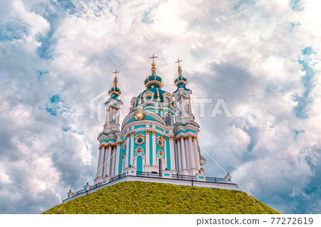 St. Andrews Church - major Baroque church is located at the top of the Andriyivskyy Descent in Kyiv, Ukraine St. Andrews Church - major Baroque church is located at the top of the Andriyivskyy Descent in Kyiv, Ukraine 77272619