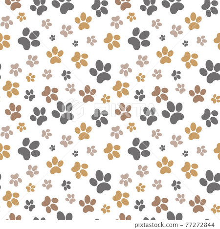 Paws brown seamless gray background, paw pattern, brown vector illustration 77272844