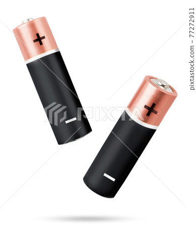 Finger batteries are falling in on a white background. Isolated 77272911