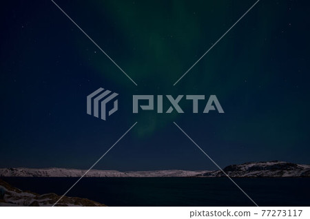 northern light on the silent field before sun rise. northern light on the silent field before sun rise. 77273117