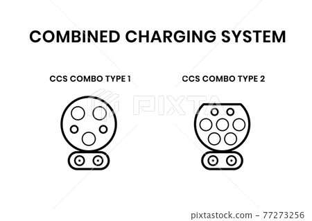 CCS electric vehicle plugs. Combined charging system for electro and hybrid car charge. Vector illustration of charging inlets for phev 77273256
