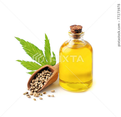 Hemp oil on white backgrounds 77273978