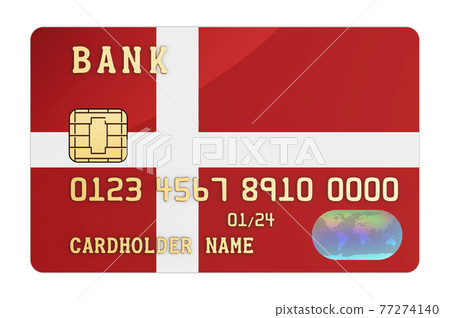 Bank credit card featuring Danish flag. National banking system in Denmark concept. 3D rendering 77274140