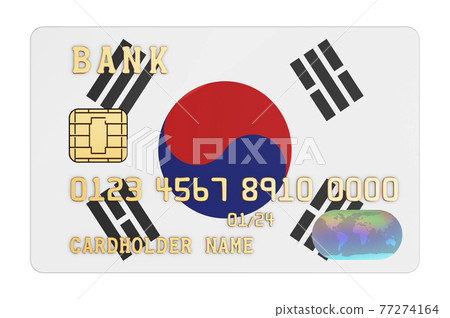 Bank credit card featuring South Korean flag. National banking system in South Korea concept. 3D rendering 77274164