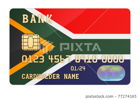 Bank credit card featuring South African flag. National banking system in South Africa concept. 3D rendering 77274165