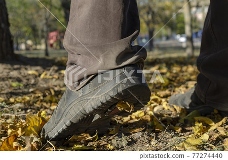 Close-up of the legs of walking man. 77274440