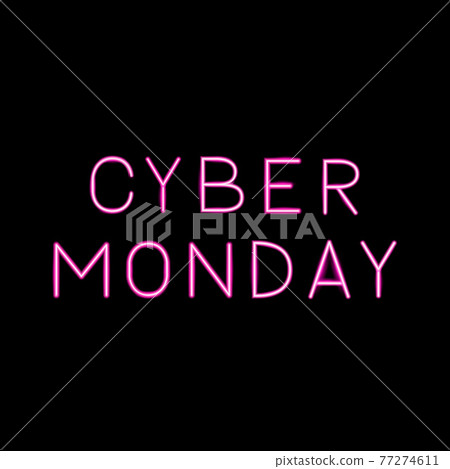 Cyber Monday hot pink realistic neon sign on black background. Online shopping web banner. Easy to edit vector template for logo design, advertising poster, flyer, etc. 77274611