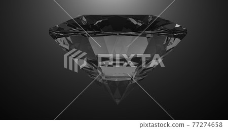 Beautiful large crystal clear shining round cut diamond, rotates against a black mirror isolated background. Close up side view. Seamless loop 4k cg 3D animation 77274658
