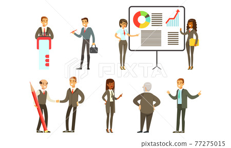Business Workflow Set, Business People Working in Office, Negotiating and Brainstorming Cartoon Vector Illustration Business Workflow Set, Business People Working in Office, Negotiating and Brainstorming Cartoon Vector Illustration 77275015