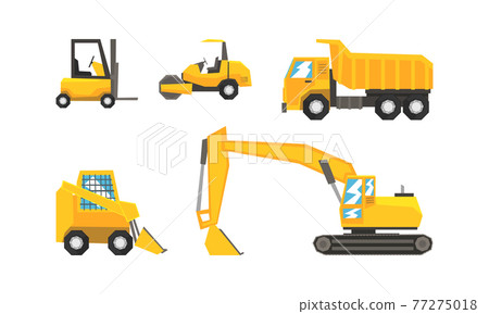 Construction and Industrial Vehicles Set, Excavator, Forklift, Truck, Tractor Cartoon Vector Illustration Construction and Industrial Vehicles Set, Excavator, Forklift, Truck, Tractor Cartoon Vector Illustration 77275018