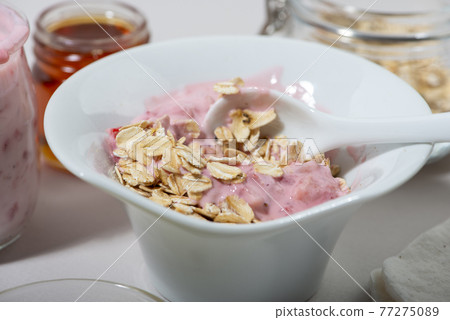 Homemade strawberry face mask close up. 77275089