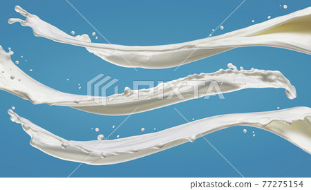 Milk splashes isolated on blue background 77275154
