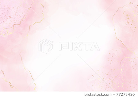 Rose liquid watercolor background with golden crackers. Pastel pink marble alcohol ink drawing effect. Vector illustration of elegant wallpaper for wedding invitation or greeting card 77275450