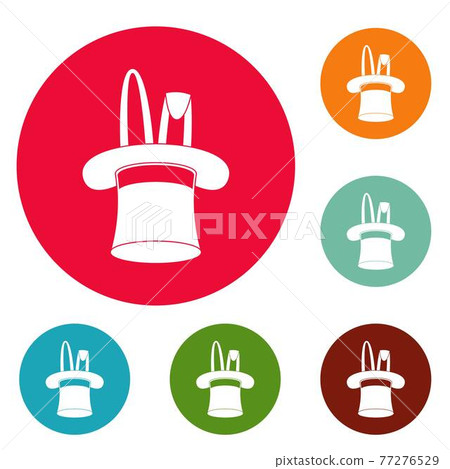 Hat with rabbit icons circle set vector Hat with rabbit icons circle set vector 77276529