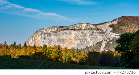 French countryside. Saint Julien en Vercor: view of the heights of the Vercors and the valley Val de Drome in France 77276736