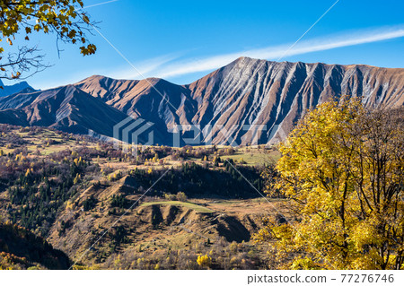 French countryside. Saint Jean de Maurienne: view of the heights of the Vercors and the valley Val de Drome, France French countryside. Saint Jean de Maurienne: view of the heights of the Vercors and the valley Val de Drome, France 77276746