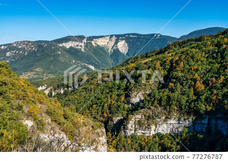 French countryside at Saint Martin le Colonel. View of the Vercors, France 77276787