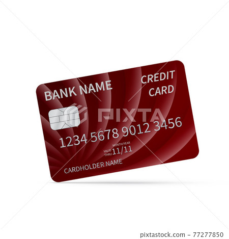 Realistic red credit card isolated on white. Detailed plastic card with silver embossed symbols. Virtual money and online payment around the world concept. Realistic red credit card isolated on white. Detailed plastic card with silver embossed symbols. Virtual money and online payment around the world concept. 77277850
