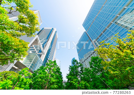Tokyo Shinagawa skyscraper fresh green and blue sky 2021 Tokyo Shinagawa skyscraper fresh green and blue sky 2021 77280263