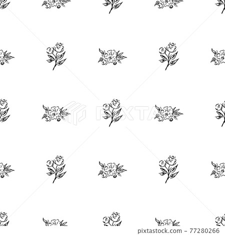 Doodle simple vector seamless pattern of hand-drawn peonies. Seamless pattern of hand-drawn peonies. Isolated on white background. 77280266