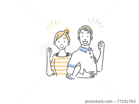 一對相互合作的情侶 簡單時尚的線描插畫素材 77282763